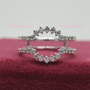 Enhancer Guard Ring Vintage Wrap Jacket Ring Round Diamond Ring Wrap Guard Enhancer Band Anniversary Ring Wedding Bridal Ring 10K White Gold