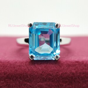 8 CT Aquamarine Solitaire Ring, Aquamarine Engagement ring, Aqua Gemstone Ring In 14K White Gold, Wedding Ring, Anniversary Gifts For Her