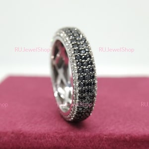 Pave Black Diamond Eternity Wedding Band Women, Black Onyx Anniversary Band, Unique Vintage Wedding Band, Antique Ring, Onyx Stacking Ring