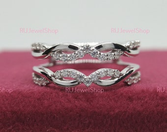 Wrap Guard Enhancer Band Enhancer Guard Ring Vintage Wrap Jacket Ring Round Diamond Ring Anniversary Ring Wedding Bridal Ring 14K White Gold