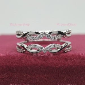 Wrap Guard Enhancer Band Enhancer Guard Ring Vintage Wrap Jacket Ring Round Diamond Ring Anniversary Ring Wedding Bridal Ring 14K White Gold