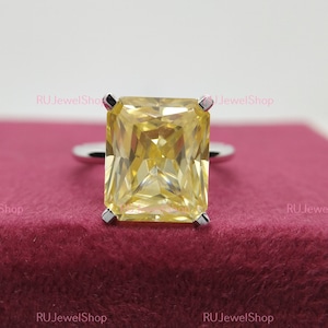 5.0 Ct Canary Yellow Radiant Diamond Engagement Ring, 14K White Gold Solitaire Ring, Promise Ring Anniversary Gift Ring Celebrity Style Ring