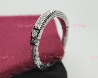 Antique Art Deco Diamond Wedding Band Ring 14K White Gold Band Stacking Band Vintage Band Eternity Band Antique Band Anniversary Ring Gifts