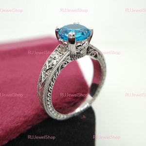 Antique 2.15 CT Aquamarine Solitaire Ring, Aquamarine ring, Vintage Engagement Ring In 14K White Gold Wedding Ring Anniversary Gifts For Her
