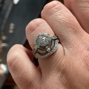 2 Ct Round Cut Diamond Vintage Ring Set | Halo Diamond Art Deco 925 Sterling Silver Womens | Bridal Engagement Ring Sets | Antique Rings
