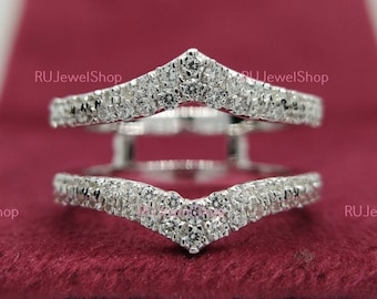 Vintage Wrap Guard Ring, Enhancer Guard Ring, Round Diamond Ring, Pave Diamond Wrap Guard, Enhancer Band, Wedding Bridal Ring In 925 Silver
