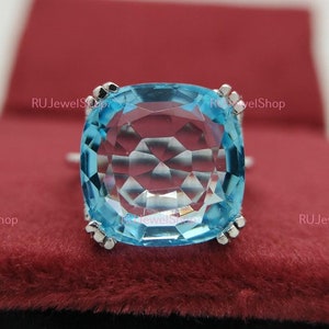 15 CT Vintage Art Deco Aquamarine Solitaire Ring Aquamarine Engagement Ring Vintage Birthstone Ring In 925 Sterling Silver Anniversary Gifts