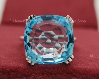 15 CT Vintage Art Deco Aquamarine Solitaire Ring Aquamarine Engagement Ring Vintage Birthstone Ring In 925 Sterling Silver Anniversary Gifts