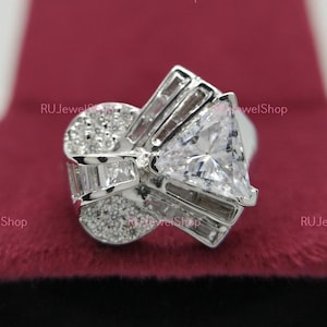 Art Deco Ring antiker Diamant-Verlobungsring im Trilliantschliff, Retro-Ring für Frau Jubiläumsgeschenk für sie 935 Argentium Silver Ring