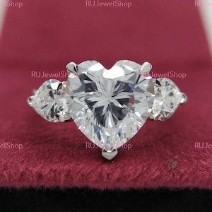 3.5 CT Heart Shaped Engagement Ring Heart Shape Diamond Ring Wedding Ring Anniversary Ring Three Stone Ring Promise Ring Gift for Her