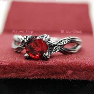 Unique Tree Branch Ring, Natural Engagement Ring, Women&#39;s Branch Ring, 0.84 Ct Garnet Engagement Ring, Dainty Wedding Ring, Girlfriend Gift
