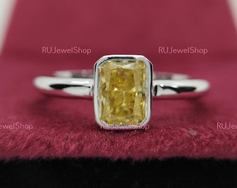 Yellow Diamond Ring | Yellow Diamond Engagement Ring 14K White Gold | Canary Yellow Diamond Ring | Radiant Shape Ring | Pear Engagement Ring