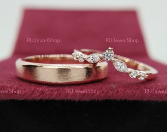 Anillo de parejas conjunto anillos de boda conjunto anillo de ramita para hombres y mujeres Su y su banda de bodas Banda de bodas de diamantes Promesa regalo banda curva