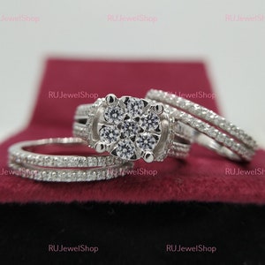 2.46Cts Round Cut Diamond Vintage Trio Ring Set | Diamond Art Deco Bridal Sets Womens | 3PCS Bridal Engagement Ring Sets | Antique Rings
