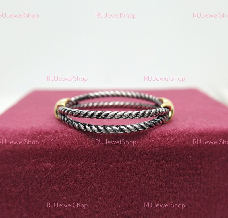 Antique Rope Ring, Vintage X Ring, Crossover Gold 925 Sterling Silver ...
