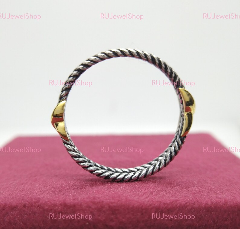 Antique Rope Ring, Vintage X Ring, Crossover Gold 925 Sterling Silver ...