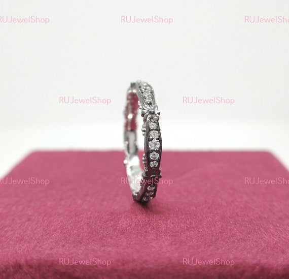 Antique Flower Art Deco Diamond Wedding Band Ring Stacking Band Two Tone Band Vintage Band Eternity Band Antique Band Anniversary Ring Gifts
