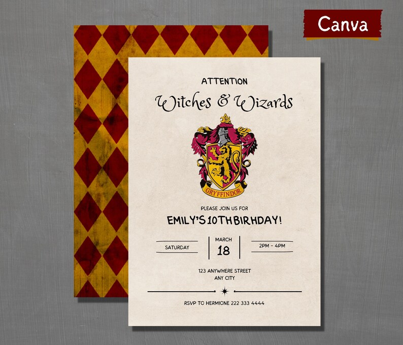 Editable Harry Potter Gryffindor Party Invitation Printable Wizard Birthday Party Invitation Gryffindor Birthday Party