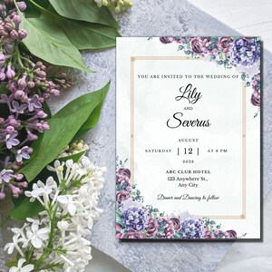 Hortensien Hochzeitseinladung | Hochzeitsgeschenk | Digital bearbeitbar | Handy laden | Druckbar | Zwei Größen | 12,7x17,78 cm | 1080x1920 px