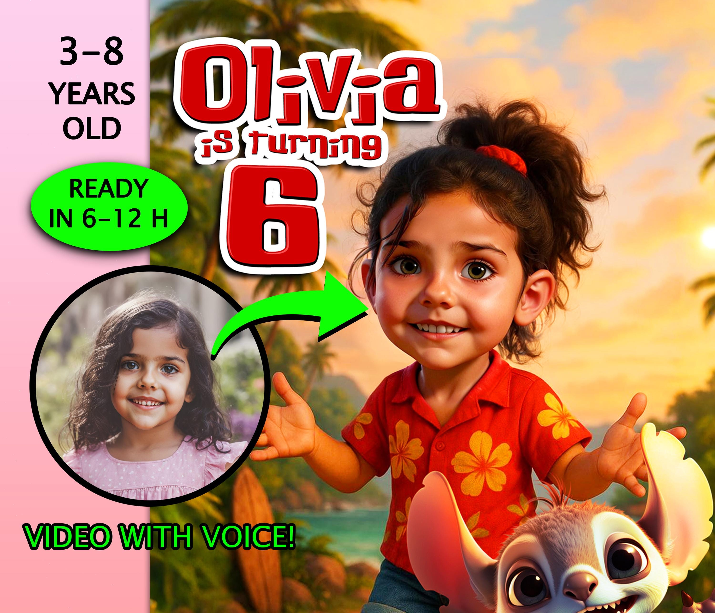 Personalized Lilo - Inspired 3D Portrait Invite With Voice • Video Invite Girl from Photo • Island Birthday Card • Gift for Girl • 12h