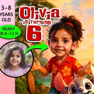 Personalisierte Lilo und Stitch - Inspirierte 3D Portrait Einladung • Tropisch Invite Girl vom Foto • Insel Geburtstagskarte • Geschenk für Mädchen • 12h