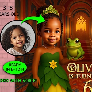 Personalized Princess Tiana 3D Portrait Invite • Princess and The Frog Birthday Card • Video Voiced Invite • Black Princess Birthday Invite