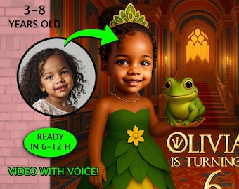 Personalized Princess Tiana 3D Portrait Invite • Princess and The Frog Birthday Card • Video Voiced Invite • Black Princess Birthday Invite