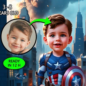 Invito di compleanno personalizzato di Capitan America • Ritratto in stile 3D da foto • Invito personalizzato per festa di supereroi • File digitale • Invito per ragazzo