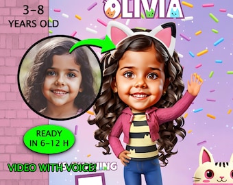 Custom Gabby Inspired Birthday Invitation • 3D-Animated Style Portrait from Photo • Personalized Cat Girl Party Invite • Dollhouse Style