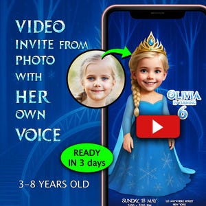 Convite de vídeo personalizado da Elsa • Convite falante com voz de criança • Mensagem de aniversário animada personalizada da Frozen • Elsa animada em 3D da foto