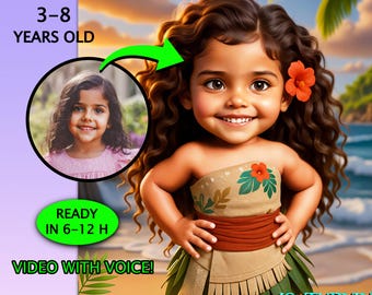 Custom Moana-Inspired 3D Portrait • Tropical Baby Character from Photo • Personalized Girl Voiced Invite • Personalized Video Invite • 12h