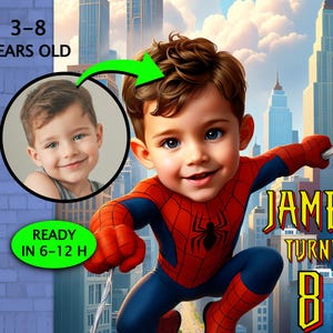 Personalisierte Spinnenheld Geburtstagseinladung • 3D Portrait vom Foto • Personalisierte Partyeinladung • Hochauflösende digitale Datei • 12h