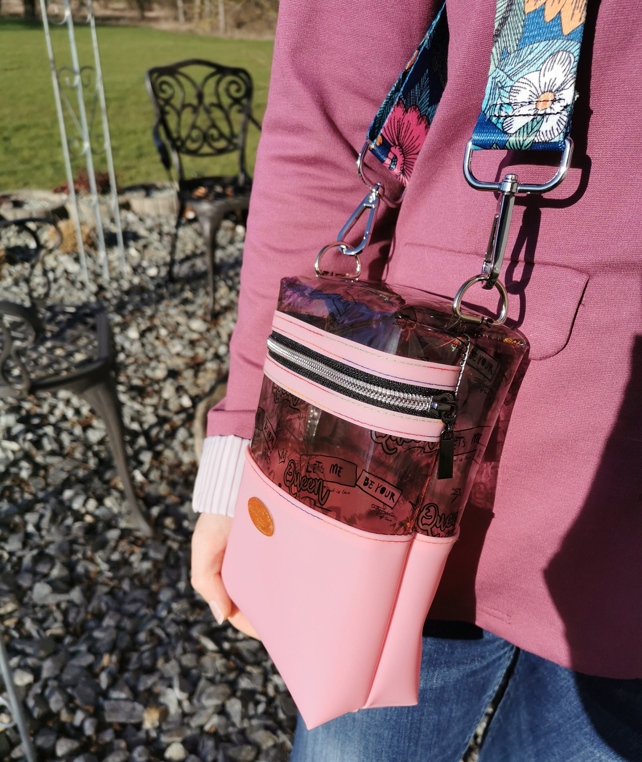 CARNATION PINK Shoulder Strap Bag POLYESTER/POLYVINL Fabric Handbag Purse