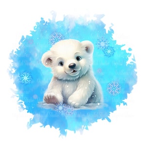 Cute Polar Bear Baby with blue background digital design download ~ sublimation PNG image ~ Commercial Licence Included
