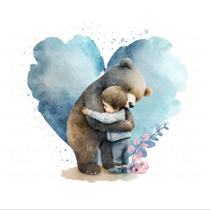 Cute Bear & Little Boy digital design download ~ sublimation PNG image ~ Commercial Licence Included