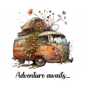 Adventure awaits.... vintage camper digital design download ~ sublimation PNG image ~ Commercial Licence Included