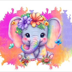 Bright Baby Elephant digital design download ~ sublimation PNG image ~ Commercial Licence Included