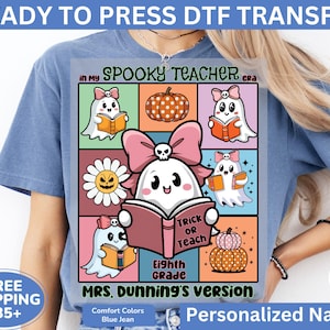 Personalized Eighth Grade Teacher Halloween Ghost DTF, Custom In My Spooky Teacher Era Direct to Film Transfer, 8th Grade Teacher Teams DTF