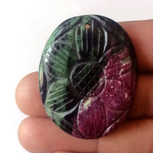 Top Quality Carving Ruby Zoisite Carving, Natural Ruby Zoisite Carving Wire Wrapped pendant , Gemstone , Handmade, 45X36X7 mm 133CTS image 2