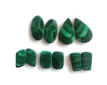 Natural Malachite Gemstone Cabochon Pair, Mix Shape Malachite Pair Loose Gemstone, Designer Matched Pair For Earring Jewelry Making Supply