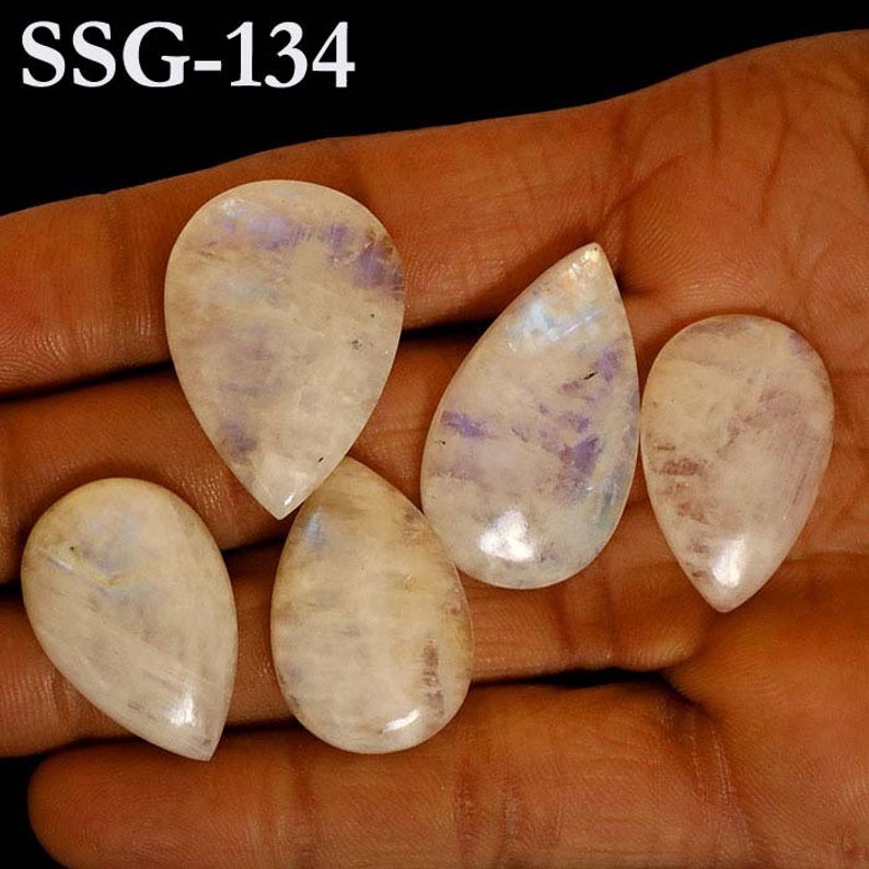 Natural Rainbow Moonstone Cabochon Wholesale Lot, Mix Shapes and Size Rainbow Moonstone Cabochon for Jewelry and Craft Making , Moonstone SSG-134 5 Pcs 171CTS