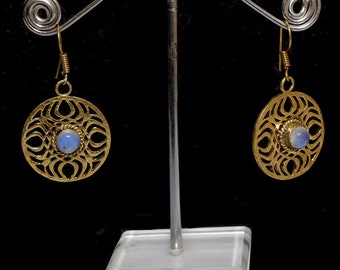 Blue Opalite Earring , Dangle Drop Earrings , Gold Plated Earring , Boho Hoop Earrings, Fashion Jewelry , Birthstone , Earrings For Women