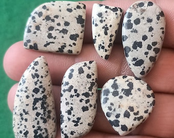 6 Pcs 137Cts. Natural Dalmation Jasper Cabochon Lot, Jasper Loose Cabochon Gemstone, Dalmation Jasper For Making Jewelry, Stone For Necklace