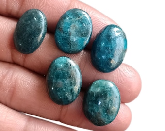 5 Pcs 91Cts. Natural Blue Apatite Oval Cabochon , Neon Blue Apatite Gemstone , Semi Precious , Oval Shape Apatite Stone , Wholesale Lot
