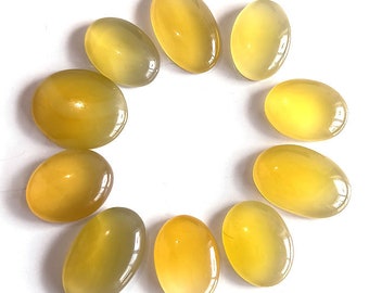 10 Pcs 206Cts. Yellow Onyx Oval Cabochon, Onyx Gemstone, Natural Onyx Loose Stone, Yellow Onyx Healing Crystal For Pendant, Jewelry Stone