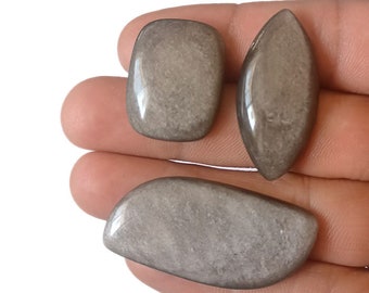 3 Pcs 100Cts. Natural Silver Sheen Obsidian Gemstone, Obsidian Cabochon, Loose Pendant Gemstone For Jewelry Making Supply, Christmas Gift