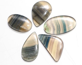 5 Pcs 204Cts. Natural Rainbow Fluorite Gemstone Cabochon, Mix Shape Designer Fluorite Gemstone, Loose Gemstone For Jewelry Making Supply