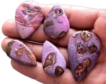 5 Pcs 155Cts. Natural Purple Sugilite Gemstone , Rock Sugilite Pear Shape Cabochon Lot Gemstone , Gemstone Jewelry Making , Crystal Gemstone