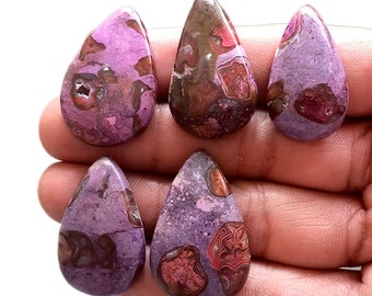 5 Pcs 152Cts. Natural Purple Sugilite Gemstone , Rock Sugilite Pear Shape Cabochon Lot Gemstone , Gemstone Jewelry Making , Crystal Gemstone