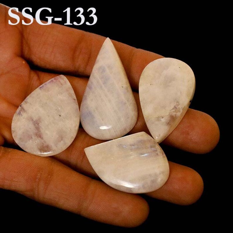 Natural Rainbow Moonstone Cabochon Wholesale Lot, Mix Shapes and Size Rainbow Moonstone Cabochon for Jewelry and Craft Making , Moonstone SSG-133 4 Pcs 234CTS